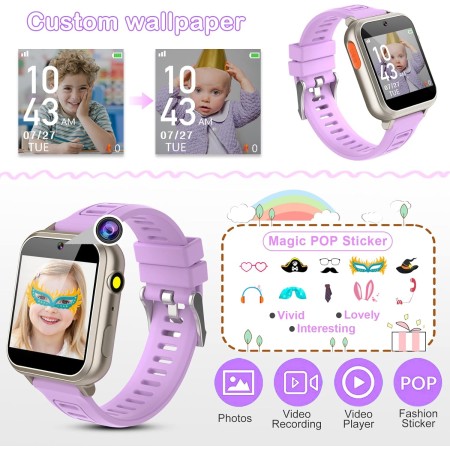 Phyulls Reloj inteligente para niños, reloj inteligente con 24 juegos, cámara, grabadora de video, calculadora de alarma