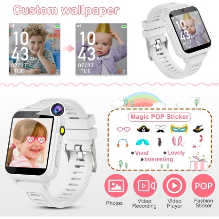 Phyulls Reloj inteligente para niños, reloj inteligente con 24 juegos, cámara, grabadora de video, calculadora de alarma