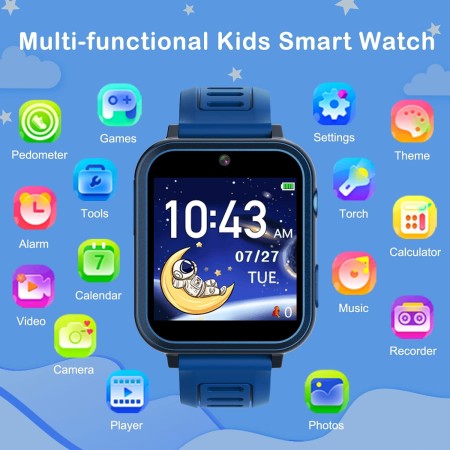 Phyulls Reloj inteligente para niños, reloj inteligente con 24 juegos, cámara, grabadora de video, calculadora de alarma