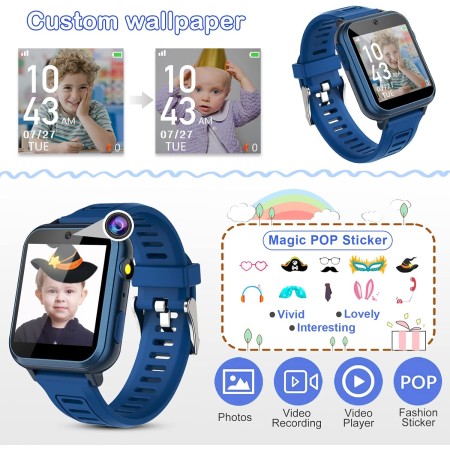 Phyulls Reloj inteligente para niños, reloj inteligente con 24 juegos, cámara, grabadora de video, calculadora de alarma