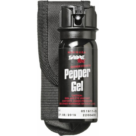 Sabre Tactical Pepper Gel con funda para cinturón para fácil transporte, spray OC de máxima fuerza policial, seguridad abatible