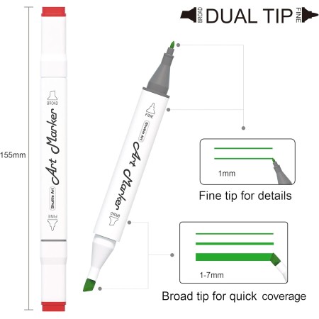 Shuttle Art Marcadores de alcohol de doble punta de 205 colores, 204 colores permanentes más 1 licuadora, 1 almohadilla de