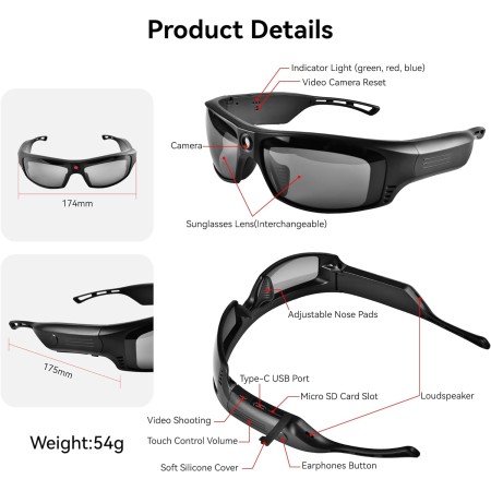 RunCam G4F - Gafas de sol de video para cámara, 1080P, manos libres, filmación, gafas inteligentes para deportes al aire libre,