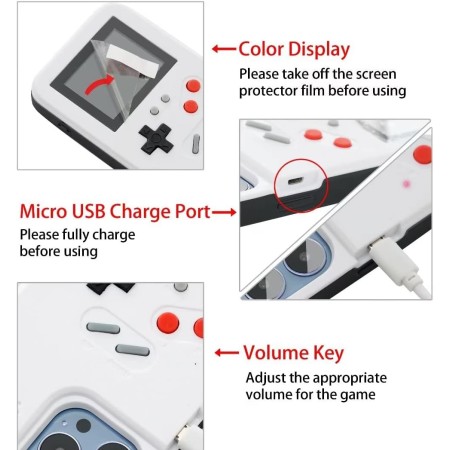 Gameboy - Carcasa para iPhone, diseño retro de 36 juegos clásicos, con pantalla de video a color, a prueba de golpes y arañazos