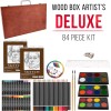 U.S. Art Supply - Caja de madera de 84 piezas de lujo para estudio de artistas, pintura artística, dibujo, 2 almohadillas de