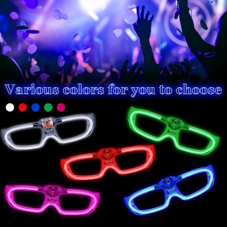 Dunzy Paquete de 100 lentes de luz LED de 5 colores, gafas de neón que brillan en la oscuridad, gafas de sol intermitentes para