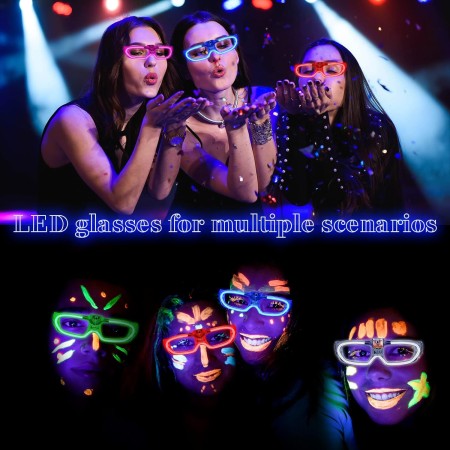 Dunzy Paquete de 100 lentes de luz LED de 5 colores, gafas de neón que brillan en la oscuridad, gafas de sol intermitentes para