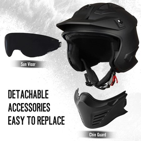 ILM - Casco abierto 3/4 para motocicleta, motocross, ciclomotor, cuatrimoto, utilitaria, crucero, scooter, DOT, modelo 726X