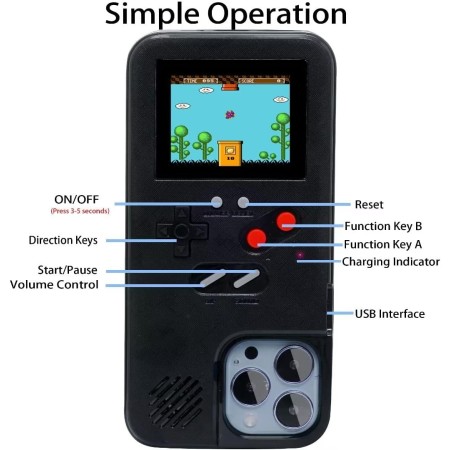 Gameboy - Carcasa para iPhone, diseño retro de 36 juegos clásicos, con pantalla de video a color, a prueba de golpes y arañazos