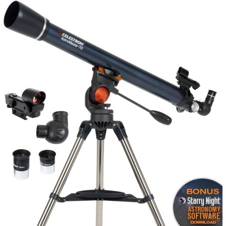 Celestron - Telescopio AstroMaster 70AZ - Telescopio refractor - Óptica de vidrio totalmente recubierta - Trípode de altura