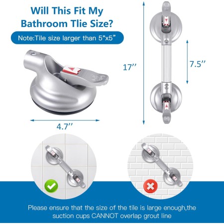 HEINSY Barra de agarre de succión, barra de succión portátil para ducha, mango de succión para bañera con ajuste de ventosa de