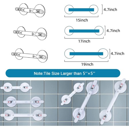 HEINSY Barra de agarre de succión, barra de succión portátil para ducha, mango de succión para bañera con ajuste de ventosa de