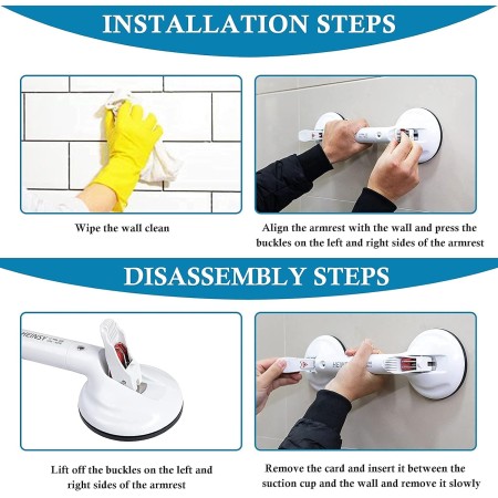 HEINSY Barra de agarre de succión, barra de succión portátil para ducha, mango de succión para bañera con ajuste de ventosa de