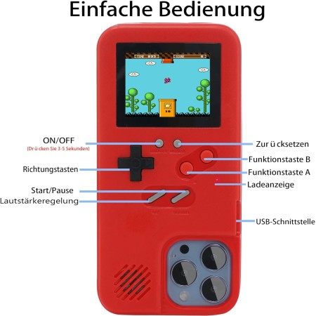 Gameboy - Carcasa para iPhone, diseño retro de 36 juegos clásicos, con pantalla de video a color, a prueba de golpes y arañazos