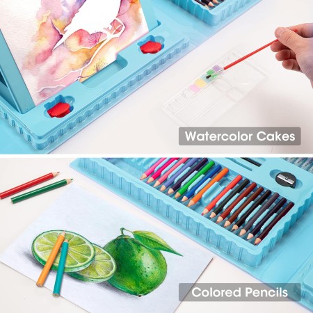 Suministros de arte, kit de arte de dibujo de 240 piezas, estuche de arte de regalo con caballete triple de doble cara, incluye