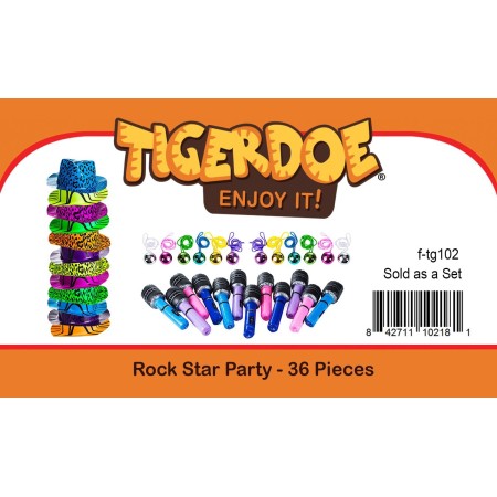 Tigerdoe Rock n Roll - Juego de 36 piezas - Sombreros de fiesta de estrella de rock, collares de bola de discoteca, micrófonos