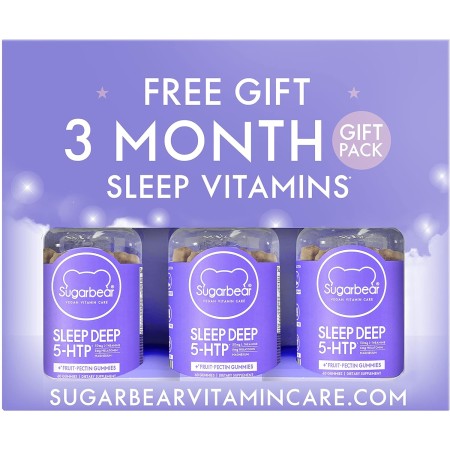 Sugarbear - Vitaminas para dormir, gomitas veganas con melatonina, 5-HTP, magnesio, L-teanina, raíz de valeriana, bálsamo de