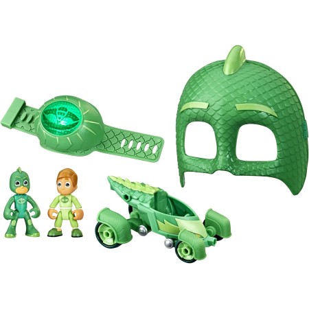 PJ Masks - Power Pack Set de juguetes de Catboy para preescolar, con 2 figuras de acción, vehículo, pulsera y máscara de disfraz