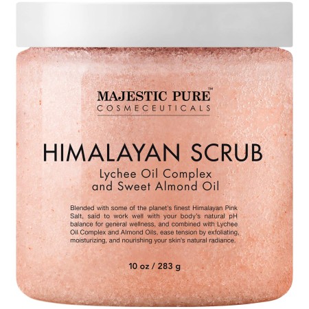 Majestic Pure Sal exfoliante corporal del Himalaya con colágeno y aceite dulce de almendras, sal para exfoliar e hidratar la