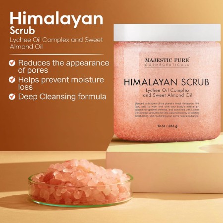 Majestic Pure Sal exfoliante corporal del Himalaya con colágeno y aceite dulce de almendras, sal para exfoliar e hidratar la