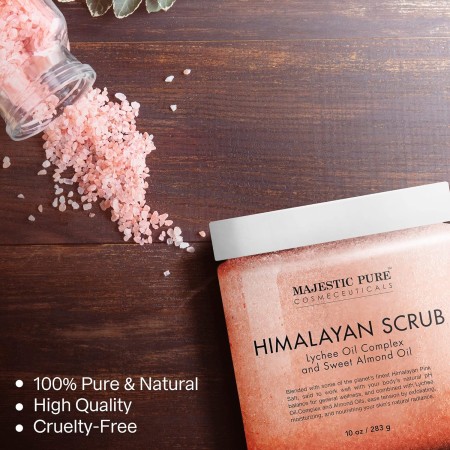 Majestic Pure Sal exfoliante corporal del Himalaya con colágeno y aceite dulce de almendras, sal para exfoliar e hidratar la