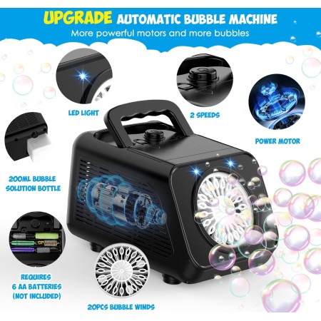 Máquina de burbujas, soplador automático de burbujas con 2 motores de burbujas independientes, fabricante de burbujas para niños