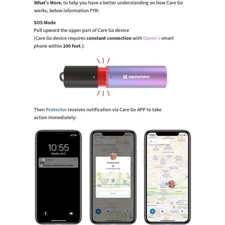 Alphahom Alarma de seguridad personal para mujeres, bocinas de seguridad inteligentes Care Go, sirena de emergencia uno a muchos