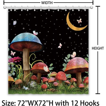 APROPHIC Cortina de ducha con diseño de hongos, estilo bohemio, luna, estrellas, mariposa, vintage, lindas, flores, cortina de