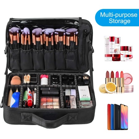 MONSTINA Estuches de maquillaje, bolsa de maquillaje de viaje profesional, bolsa organizadora portátil para cosméticos, brochas