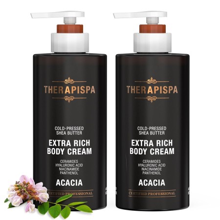 THERAPISPA Crema corporal extra rica con ácido hialurónico, niacinamida, pantenol, ceramidas y manteca de karité, nutre,