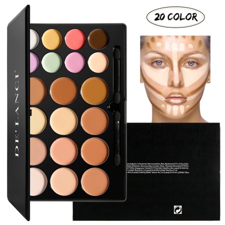 DE'LANCI - Paleta de contorno de tez verdadera, paleta de corrector de 20 colores profesional, kit de contorno de crema natural