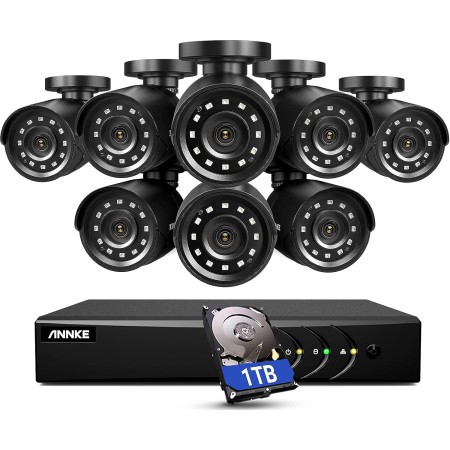 ANNKE - 5MP Lite sistema de cámara de seguridad al aire libre, 8 canales H.265+ DVR y 8X1920TVL, IP66 resistente a la