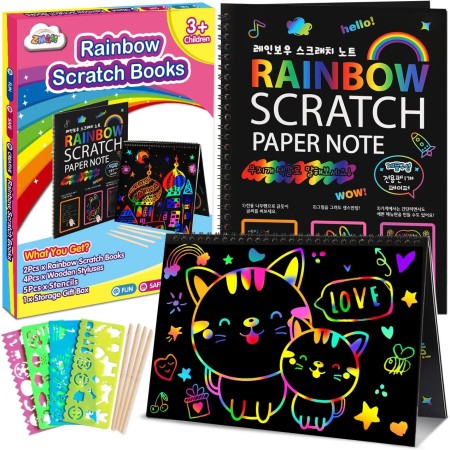 ZMLM Cuaderno de manualidades: Paquete de 2 suministros de papel mágico arcoíris a granel juguetes para 3 4 5 6 7 8 9 10 años de
