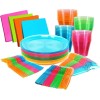 Kedudes Neon Glow - Suministros para fiestas, sirve 32 platos de neón desechables de plástico duro, servilletas, vasos de neón,