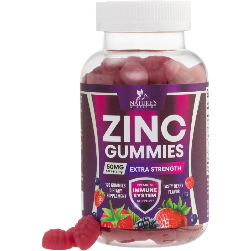 Nature's Gomitas de vitamina de zinc de 50 mg, apoyo inmunológico de máxima fuerza para adultos, suplemento de zinc para una