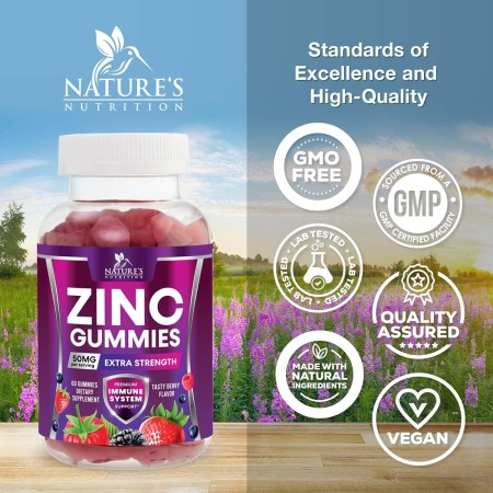 Nature's Gomitas de vitamina de zinc de 50 mg, apoyo inmunológico de máxima fuerza para adultos, suplemento de zinc para una