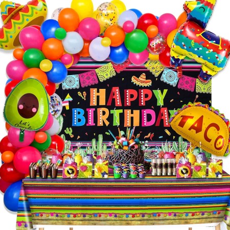97 piezas de decoraciones mexicanas para fiestas de cumpleaños para niños, niñas y adultos, kit de guirnalda de arco de globos,