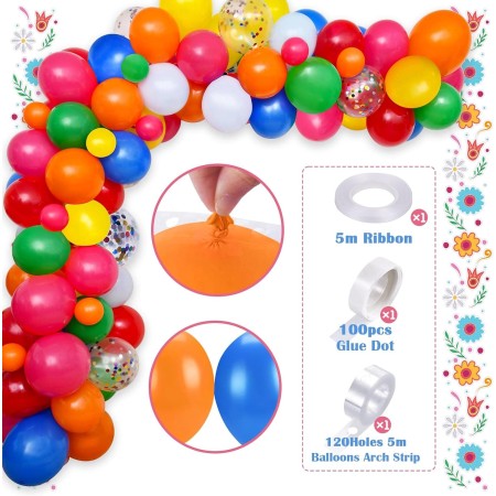 97 piezas de decoraciones mexicanas para fiestas de cumpleaños para niños, niñas y adultos, kit de guirnalda de arco de globos,