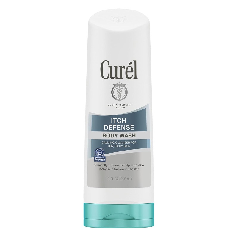 Curel Itch Defense Gel de baño calmante fórmula suave sin jabón, para piel seca y con picazón, con jojoba hidratante y aceite de