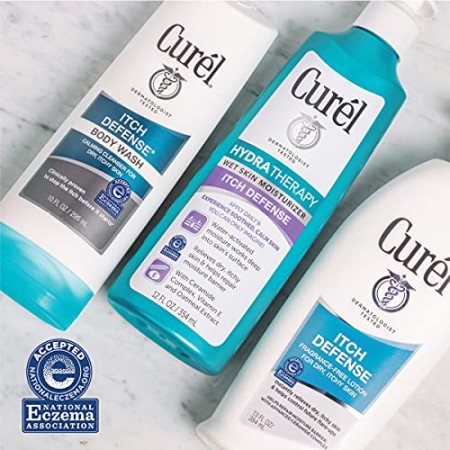 Curel Itch Defense Gel de baño calmante fórmula suave sin jabón, para piel seca y con picazón, con jojoba hidratante y aceite de