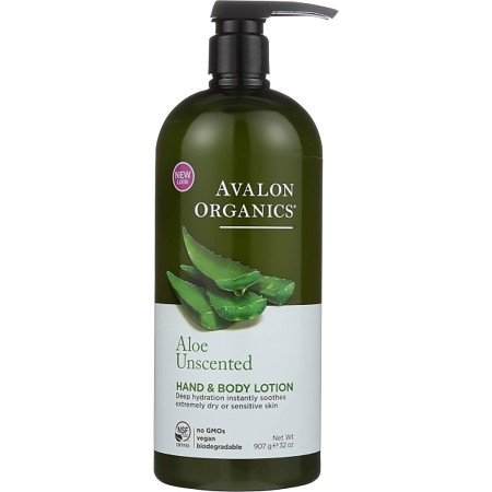 Avalon Organics Loción para manos y cuerpo, aloe sin perfume, 32 onzas