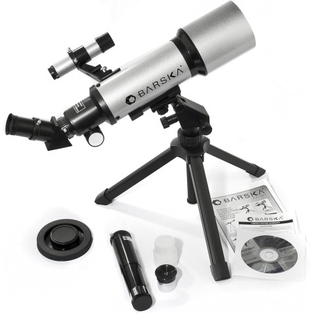 BARSKA Starwatcher telescopio refractor de 400 x 70 mm con trípode de mesa y funda de transporte