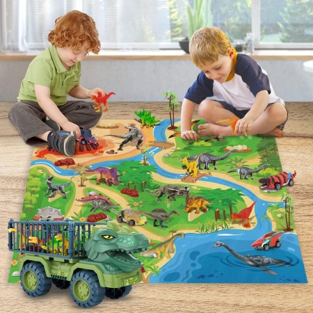Camión de dinosaurio de juguete para niños de 3 a 5 años, juego de autos de transporte de tiranosaurio DUPHLAGT con autos de