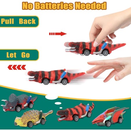 Camión de dinosaurio de juguete para niños de 3 a 5 años, juego de autos de transporte de tiranosaurio DUPHLAGT con autos de