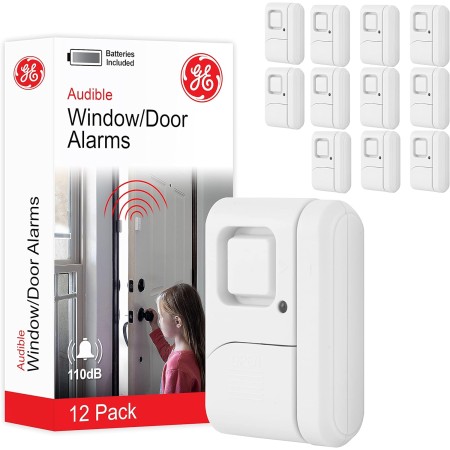 GE Alarma de seguridad personal para ventanas y puertas, paquete de 4, protección de bricolaje, alerta antirrobo, inalámbrico,