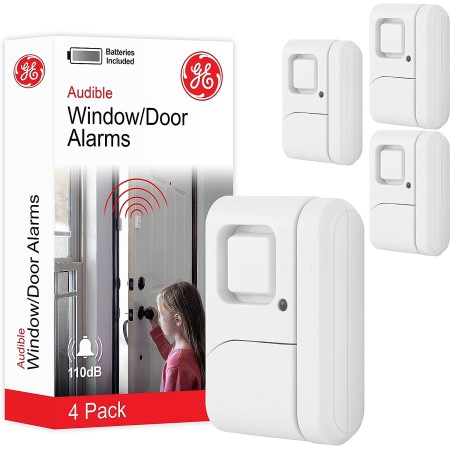 GE Alarma de seguridad personal para ventanas y puertas, paquete de 4, protección de bricolaje, alerta antirrobo, inalámbrico,