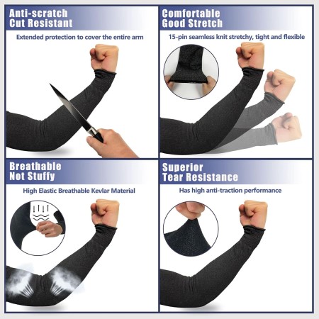 Evridwear - 1 par de mangas resistentes a cortes para protección de brazos en el trabajo, EN388 Nivel 5, contra punciones, con o