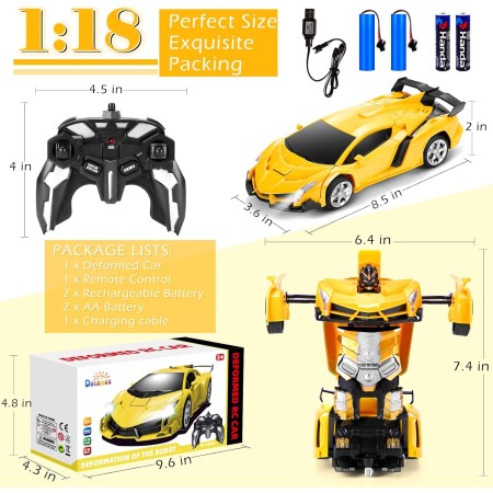 Dolanus Automóvil Transform Robot RC - El automóvil con control remoto contiene todas las baterías: Deformación de un solo botón