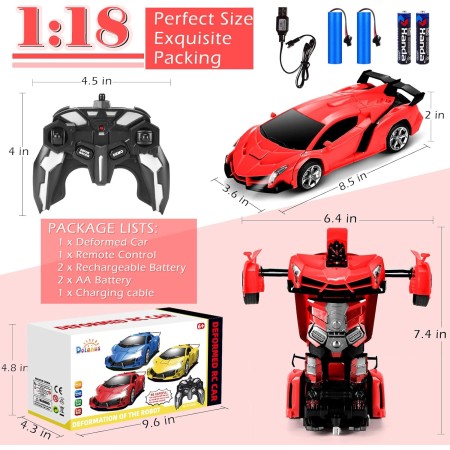 Dolanus Automóvil Transform Robot RC - El automóvil con control remoto contiene todas las baterías: Deformación de un solo botón