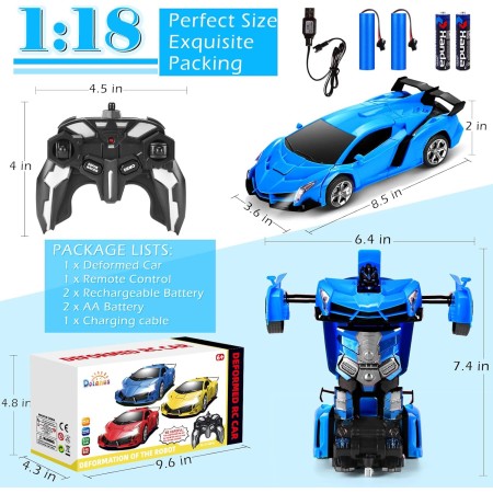 Dolanus Automóvil Transform Robot RC - El automóvil con control remoto contiene todas las baterías: Deformación de un solo botón